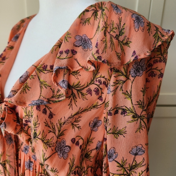 Free People Pink Floral Summer Mini Dress Ruffle Tie Cute Medium - Picture 6 of 16